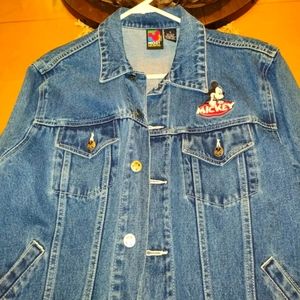 Vintage Mickey Unlimited Blue Denim Jacket Size Small with Embroidered Mickeys.